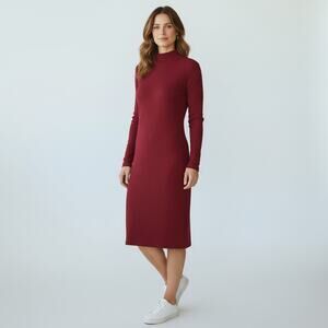 Women's Discourse New York Mock Neck Long Sleeve Red Midi Dress Size Large
